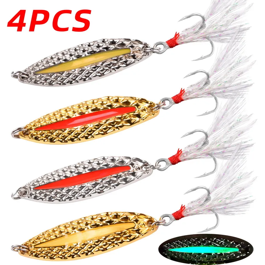 4 قطعة ملعقة صيد معدنية مضيئة  - مراجعة Fishing Lure Spinnerbait وسعره